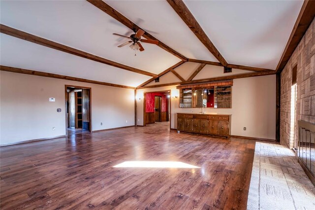 920173 S 3450th Rd, Chandler, OK 74834 - unfurnished living room with ceiling fan, wood finished floors, baseboards, and a sink