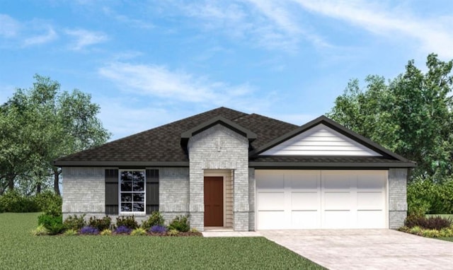 view of front of home featuring a front lawn and a garage