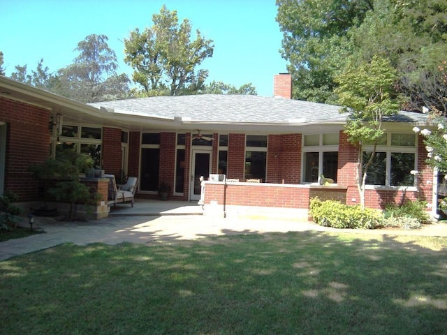 back of house featuring a lawn and a patio