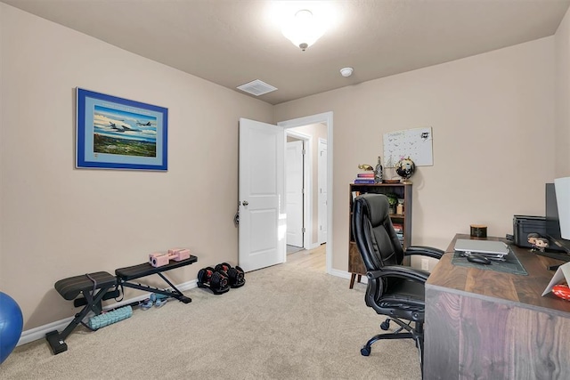 view of carpeted home office