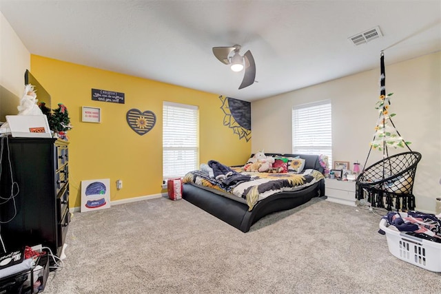 bedroom with carpet floors and ceiling fan