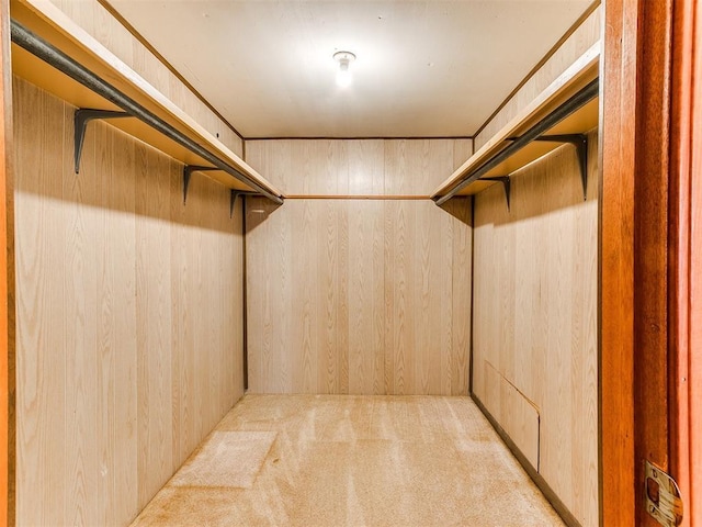 spacious closet featuring light carpet