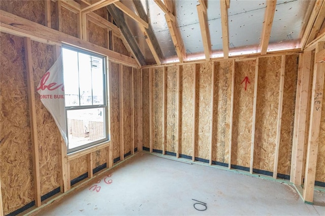 miscellaneous room with lofted ceiling