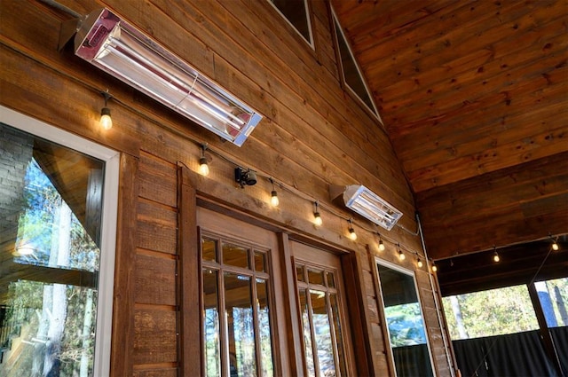 interior details featuring wood walls