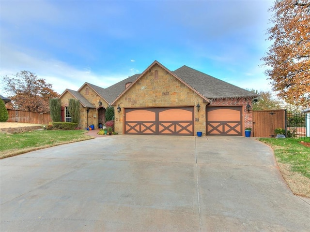 view of front of house with a garage and a front lawn