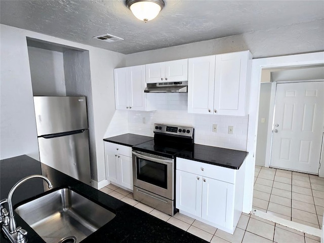 kitchen with decorative backsplash, white cabinetry, sink, and appliances with stainless steel finishes