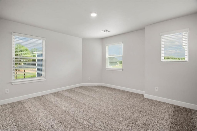 carpeted spare room featuring plenty of natural light