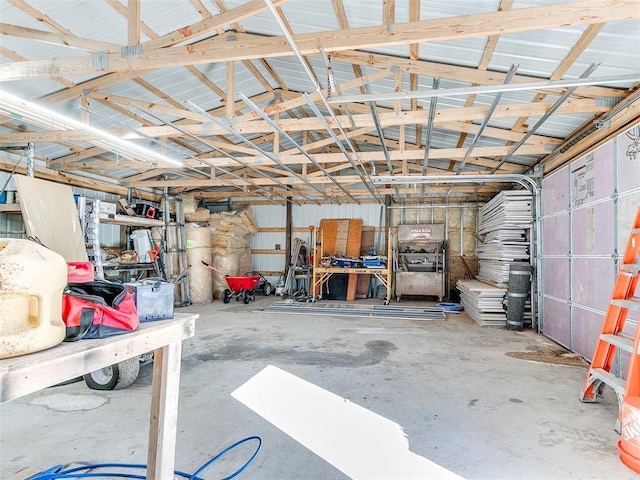 garage with metal wall