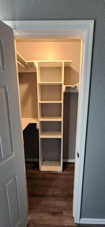 walk in closet featuring dark wood-type flooring