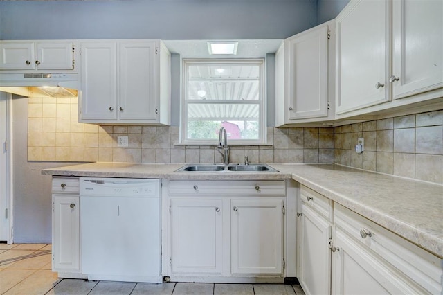 kitchen featuring white cabinetry, sink, and white dishwasher