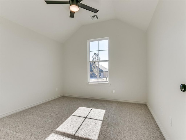 additional living space with carpet flooring, ceiling fan, and lofted ceiling