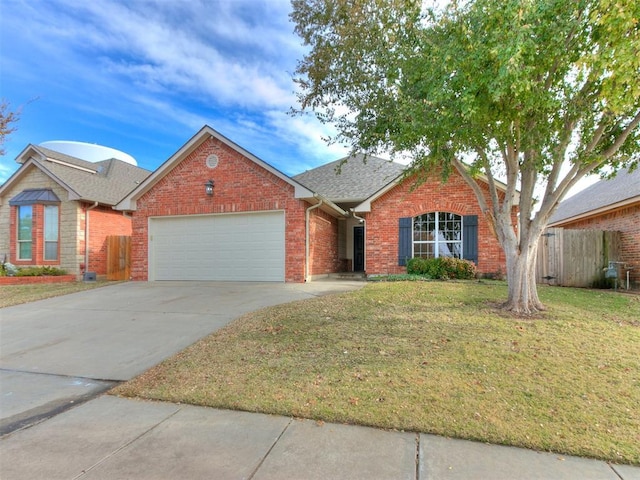 single story home featuring a garage and a front lawn