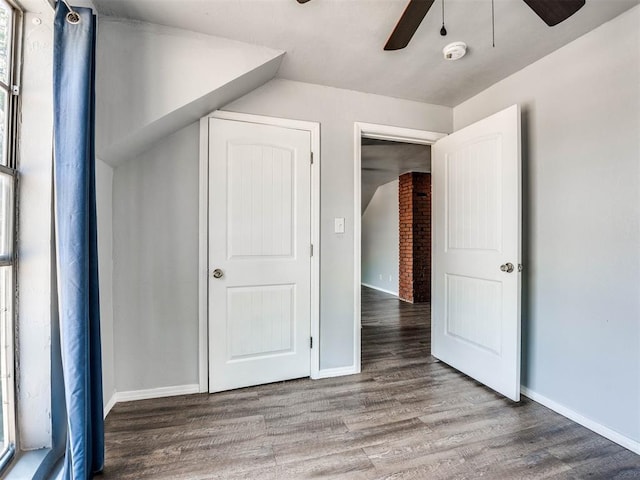 bonus room featuring hardwood / wood-style floors, ceiling fan, and lofted ceiling