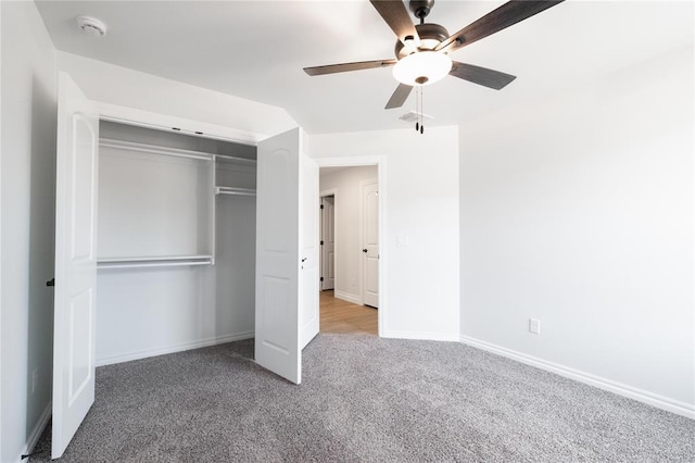 1817 Taines Turn, Norman, OK 73072 - unfurnished bedroom with carpet, baseboards, a closet, and ceiling fan