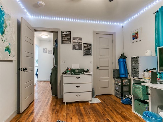 interior space with dark hardwood / wood-style flooring