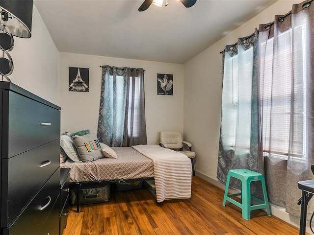 bedroom featuring multiple windows and hardwood / wood-style floors