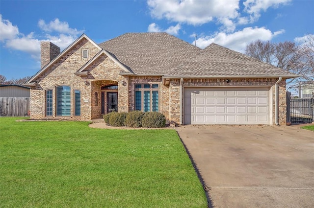 view of front facade with a front yard and a garage