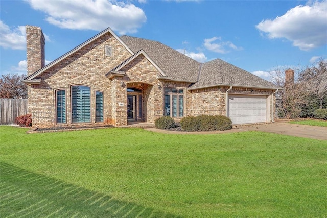 view of front facade featuring a front yard and a garage