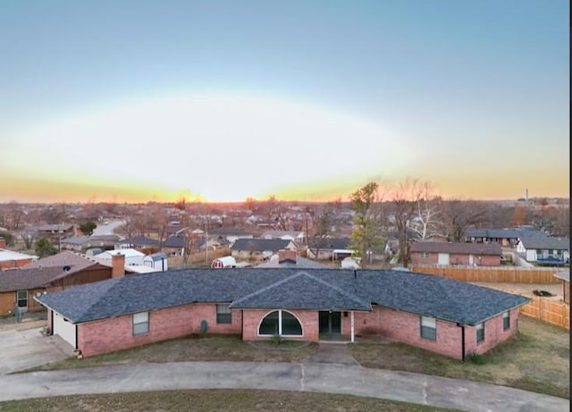 view of aerial view at dusk