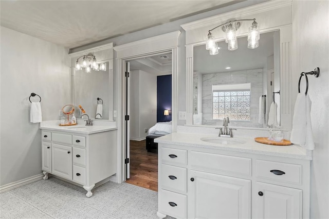 bathroom featuring hardwood / wood-style floors and vanity