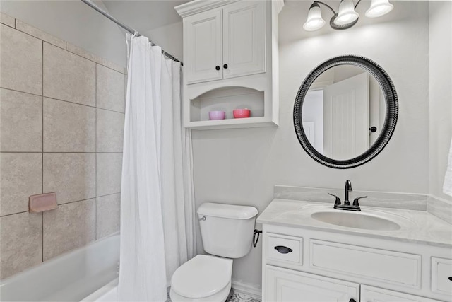 full bathroom featuring vanity, toilet, and shower / bath combo with shower curtain