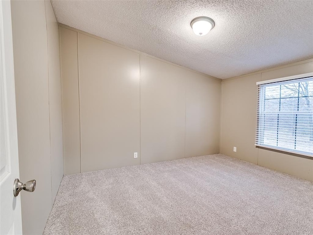 carpeted empty room with a textured ceiling