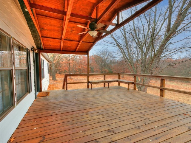 wooden deck with ceiling fan