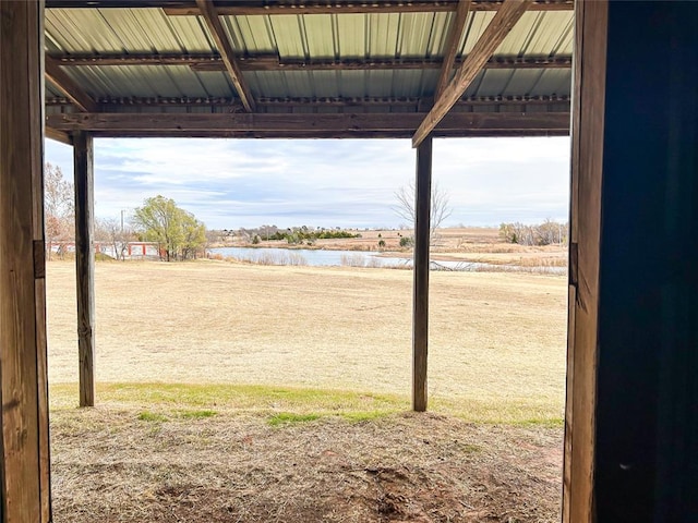 view of yard with a water view