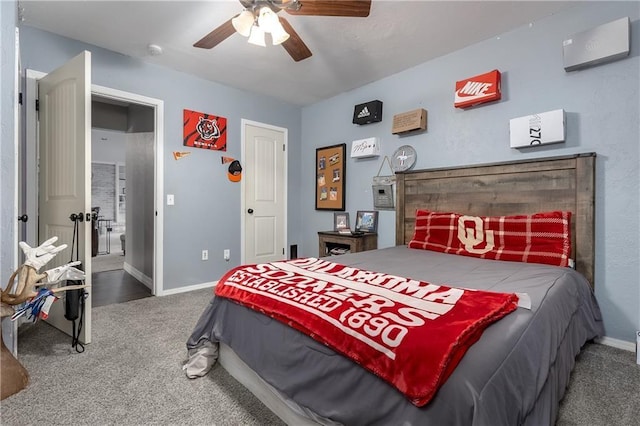 bedroom featuring carpet flooring and ceiling fan