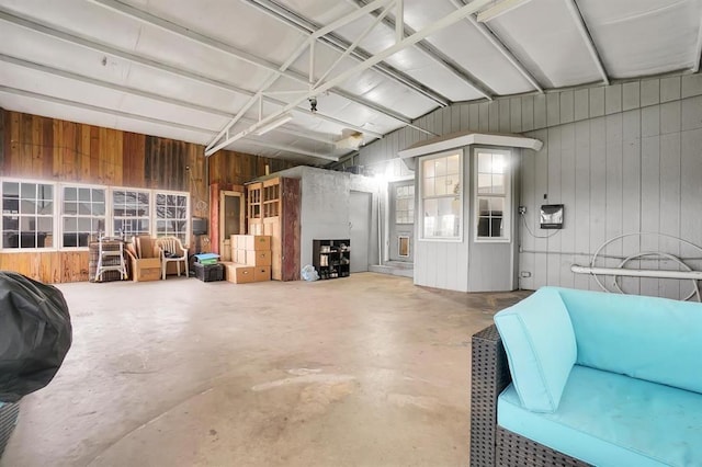 garage with wooden walls