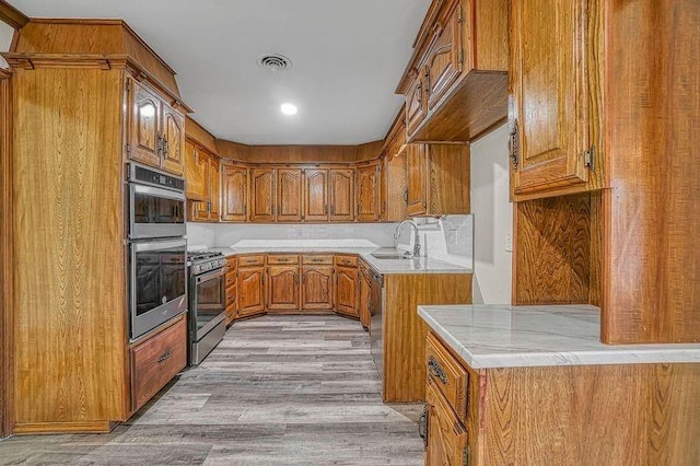 kitchen featuring sink, light wood-type flooring, and appliances with stainless steel finishes