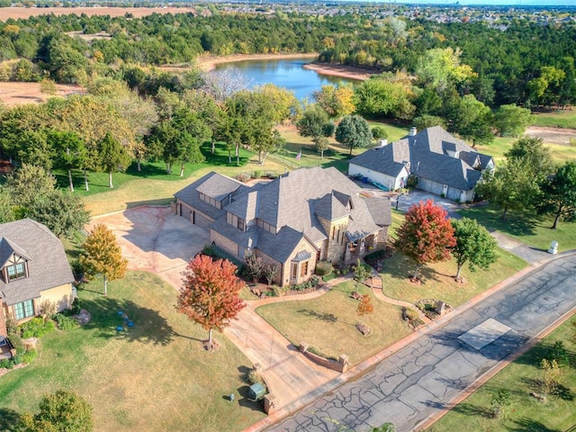 bird's eye view featuring a water view