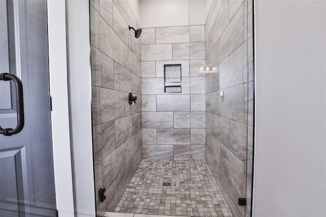 bathroom featuring a shower with door