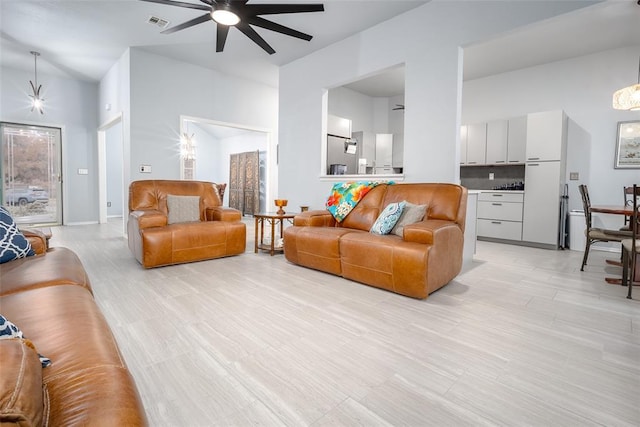 living room featuring ceiling fan