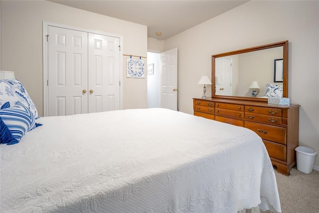 carpeted bedroom with a closet