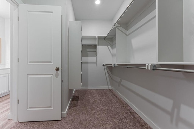 spacious closet featuring light carpet