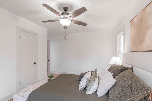 bedroom featuring ceiling fan