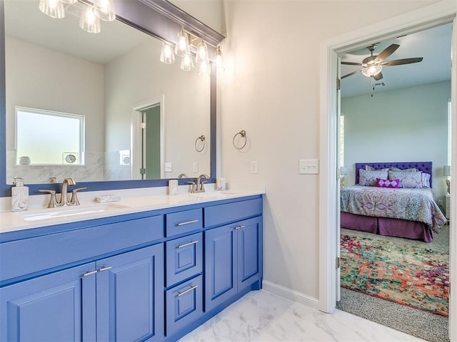 bathroom featuring vanity and ceiling fan