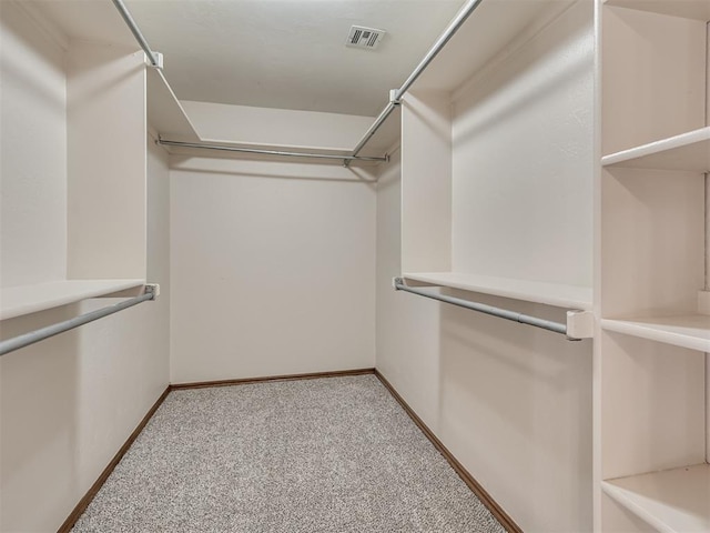 walk in closet with light colored carpet