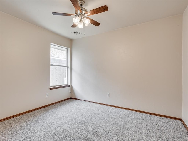 unfurnished room featuring carpet flooring and ceiling fan