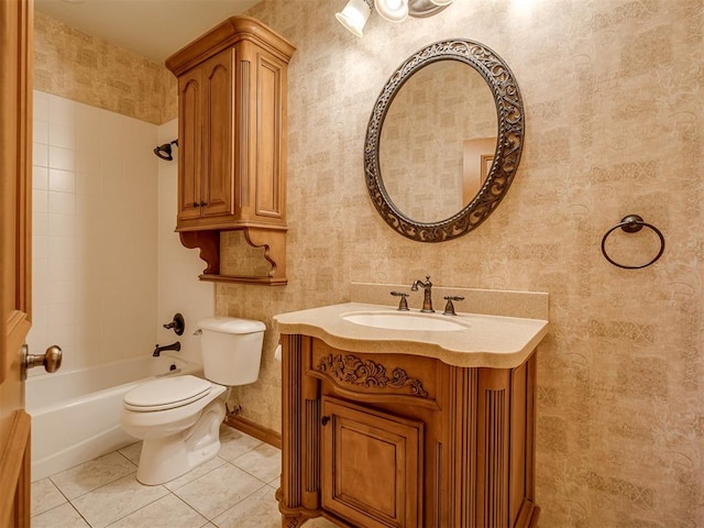 full bathroom featuring tile patterned floors, vanity, toilet, and bathing tub / shower combination