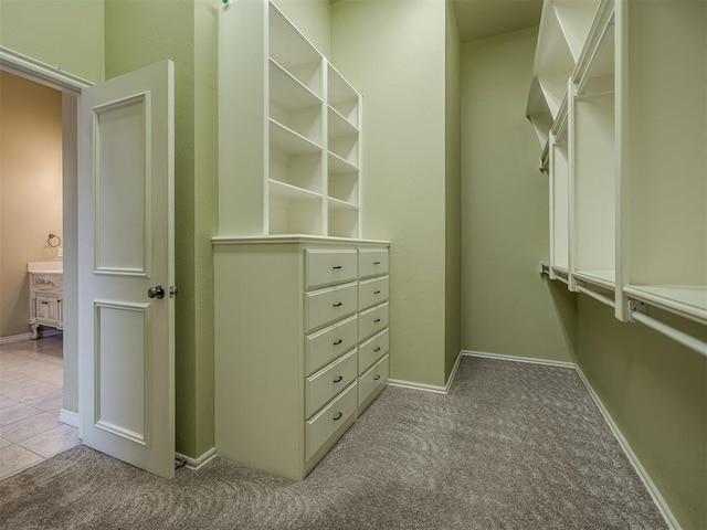 spacious closet with light colored carpet