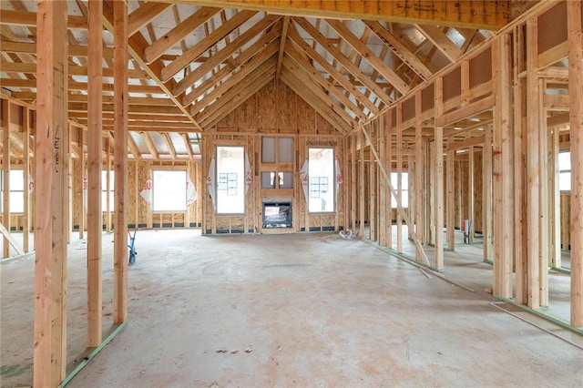 misc room with lofted ceiling