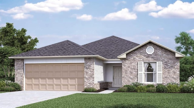 view of front of home featuring a garage and a front yard