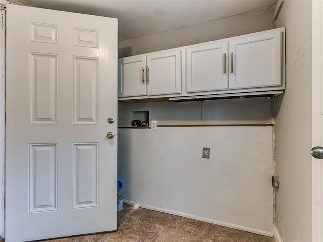 laundry room featuring hookup for an electric dryer, cabinets, and washer hookup