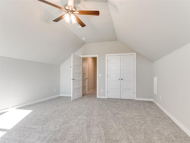 bonus room featuring carpet flooring, ceiling fan, and lofted ceiling