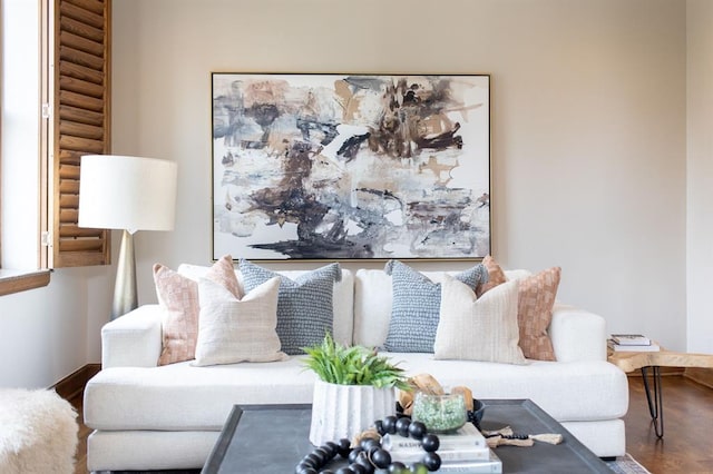 living room with hardwood / wood-style flooring