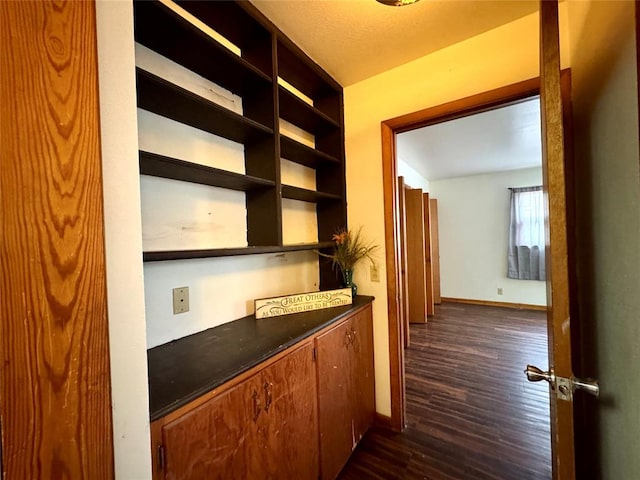 corridor featuring dark wood-type flooring