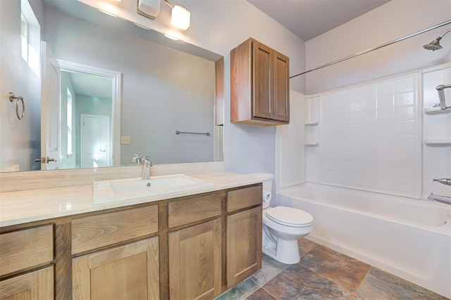 full bathroom with vanity, toilet, and tub / shower combination