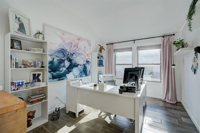 office featuring lofted ceiling